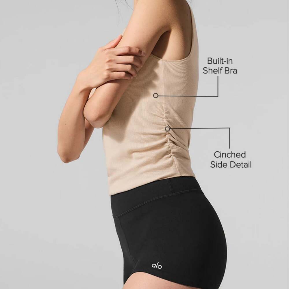 Alo Yoga Ribbed En Pointe Tank Macadamia Small Shelf Bra Crop Beige Preloved